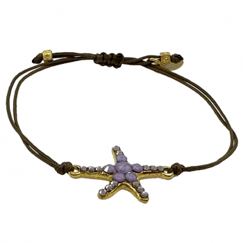 Ekaterini friendship bracelet, starfish, aqua blue Swarovski crystals lilac , cord, gold accents